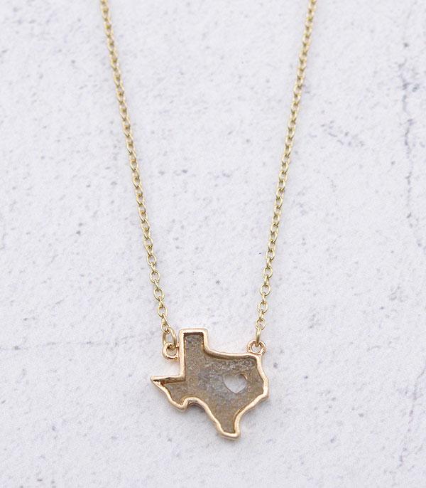NECKLACES :: CHAIN WITH PENDANT :: Wholesale Druzy Heart Texas Map Necklace