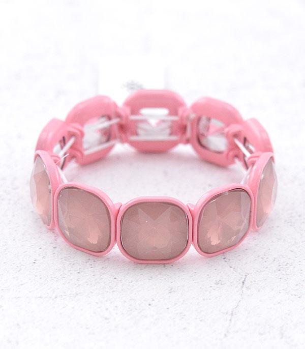 <font color=#FF6EC7>PINK COWGIRL</font> :: Wholesale Color Glass Stone Bracelet