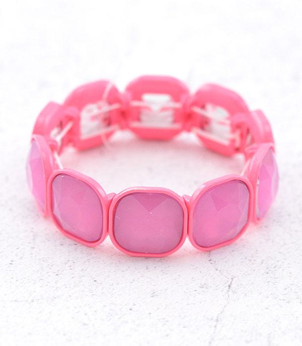 <font color=#FF6EC7>PINK COWGIRL</font> :: Wholesale Color Glass Stone Bracelet