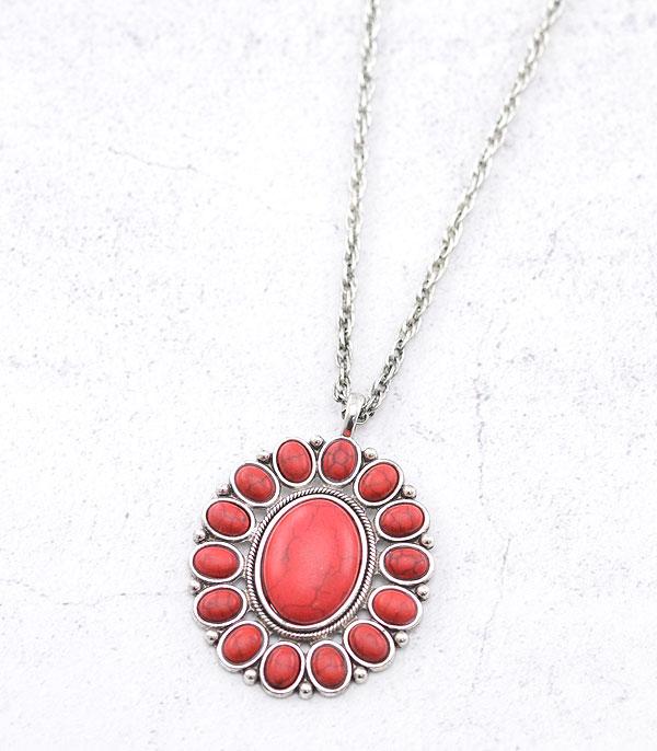 NECKLACES :: CHAIN WITH PENDANT :: Wholesale Western Semi Stone Concho Long Necklace