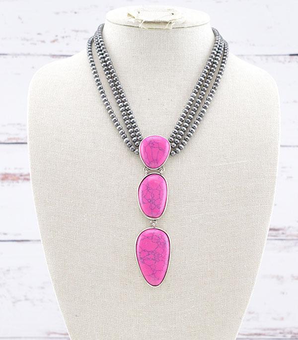 <font color=#FF6EC7>PINK COWGIRL</font> :: Wholesale Turquoise Navajo Bead Drop Necklace