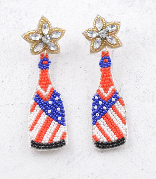 <font color=RED>RED,WHITE, AND BLUE</font> :: Wholesale USA Beer Bottle Beaded Earrings