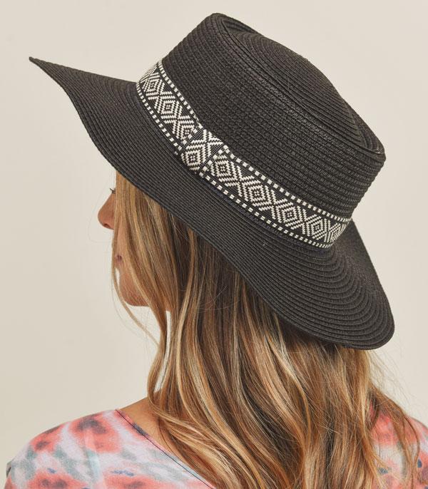 HATS I HAIR ACC :: RANCHER| STRAW HAT :: Wholesale Aztec Trim Womens Summer Straw Hat