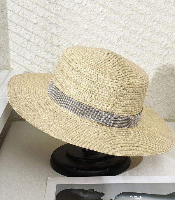 <font color=black>SALE ITEMS</font> :: HAT | HAIR ACCESSORIES :: Wholesale Rhinestone Trim Summer Straw Hat