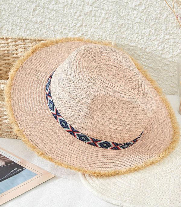 <font color=black>SALE ITEMS</font> :: HAT | HAIR ACCESSORIES :: Wholesale Aztec Trim Womens Summer Straw Hat