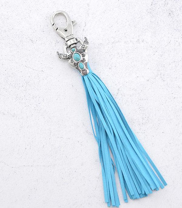 <font color=Turquoise>TURQUOISE JEWELRY</font> :: Wholesale Western Bull Skull Tassel Keychain