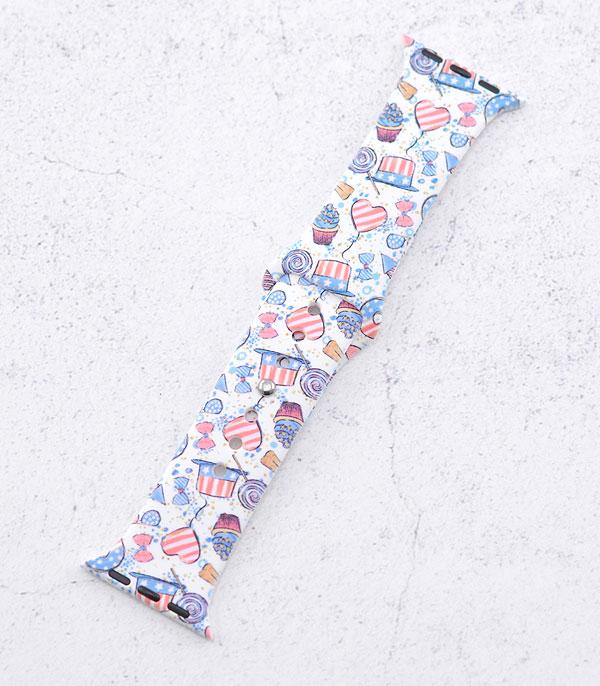 <font color=BLUE>WATCH BAND/ GIFT ITEMS</font> :: SMART WATCH BAND :: Wholesale Patriotic Doodle Silicone Watch Band