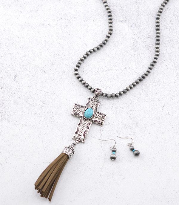 NECKLACES :: WESTERN LONG NECKLACES :: Wholesale Western Cross Tassel Necklace