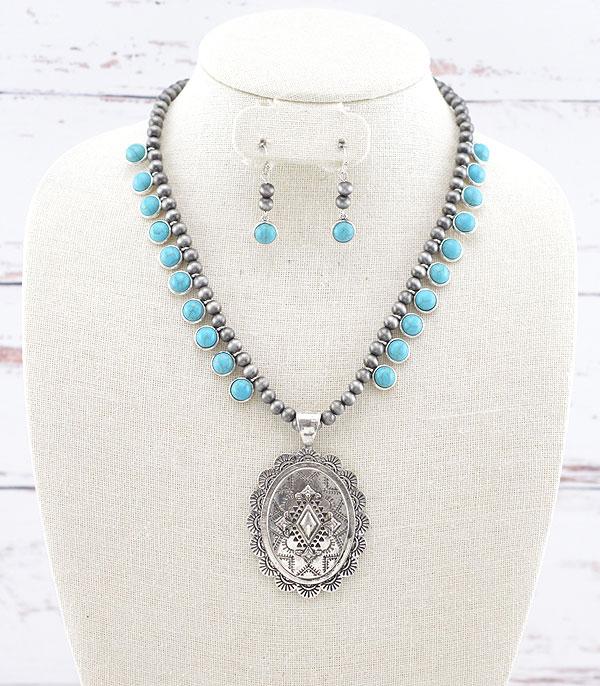 NECKLACES :: WESTERN TREND :: Wholesale Western Concho Semi Stone Necklace