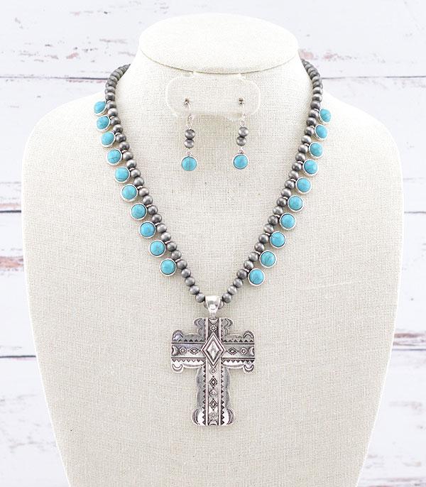 NECKLACES :: WESTERN TREND :: Wholesale Western Turquoise Cross Necklace Set
