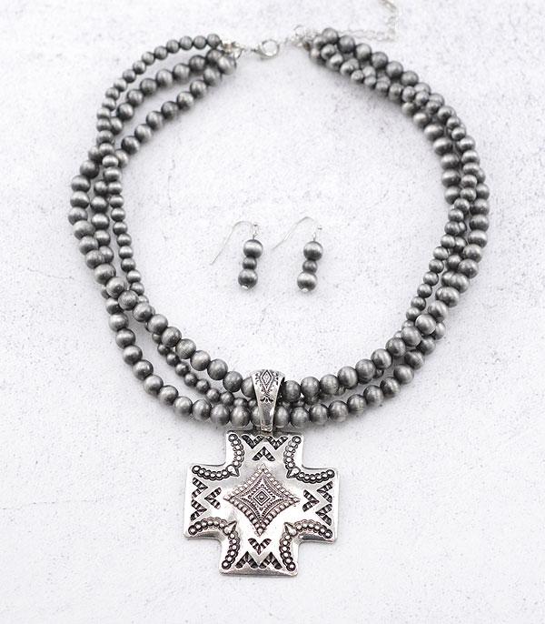 NECKLACES :: WESTERN TREND :: Wholesale Western Cross Navajo Layered Necklace