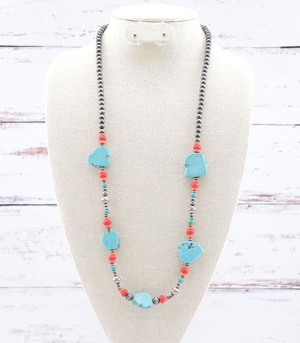 NECKLACES :: WESTERN LONG NECKLACES :: Wholesale Western Turquoise Semi Stone Necklace