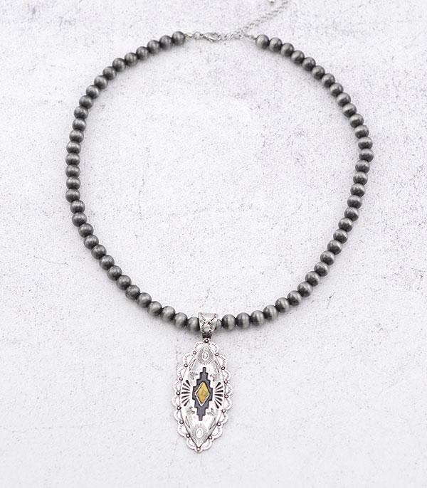 NECKLACES :: WESTERN TREND :: Wholesale Aztec Pendant Navajo Pearl Bead Necklace