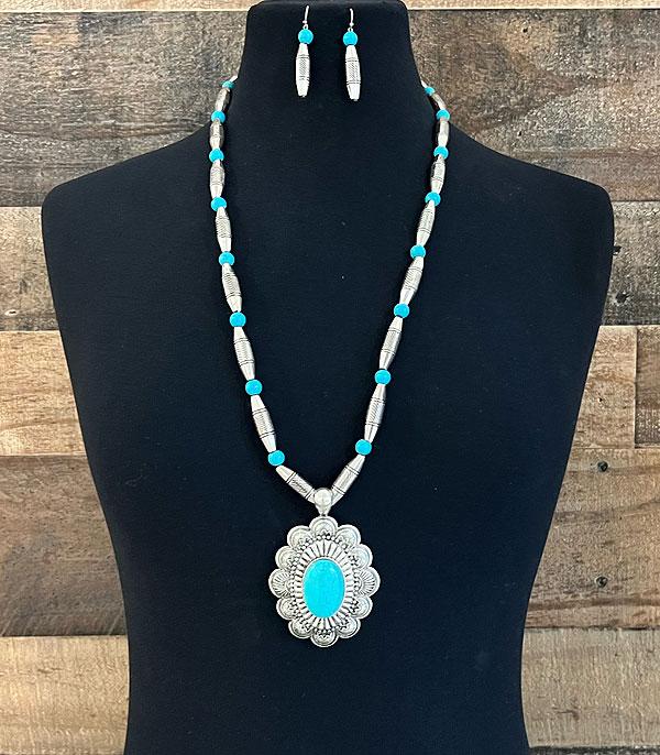 NECKLACES :: WESTERN LONG NECKLACES :: Wholesale Western Turquoise Concho Long Necklace