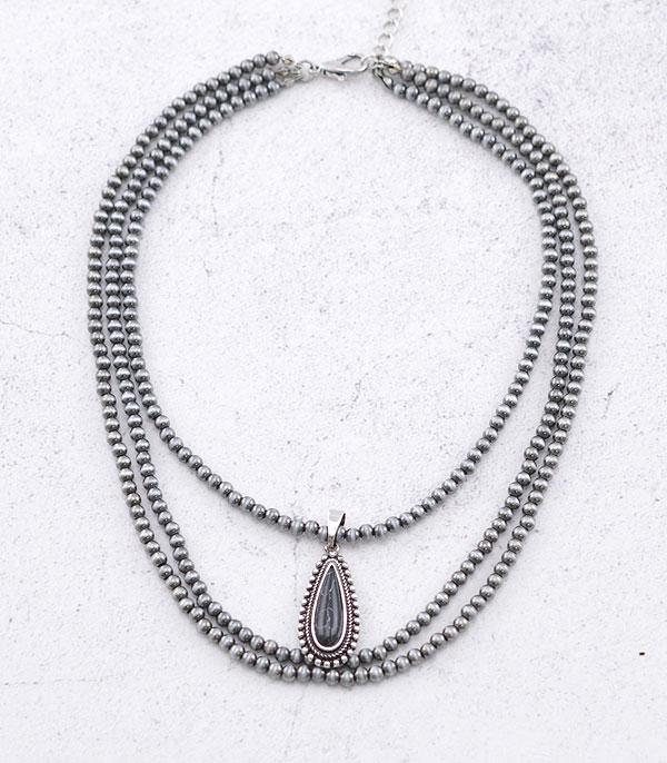 NECKLACES :: WESTERN TREND :: Wholesale Teardrop Semi Stone Layered Necklace