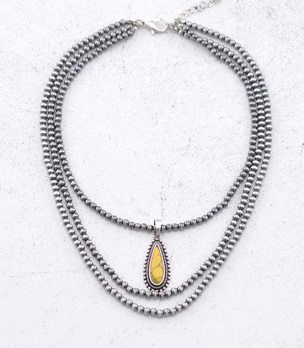 NECKLACES :: WESTERN TREND :: Wholesale Teardrop Semi Stone Layered Necklace