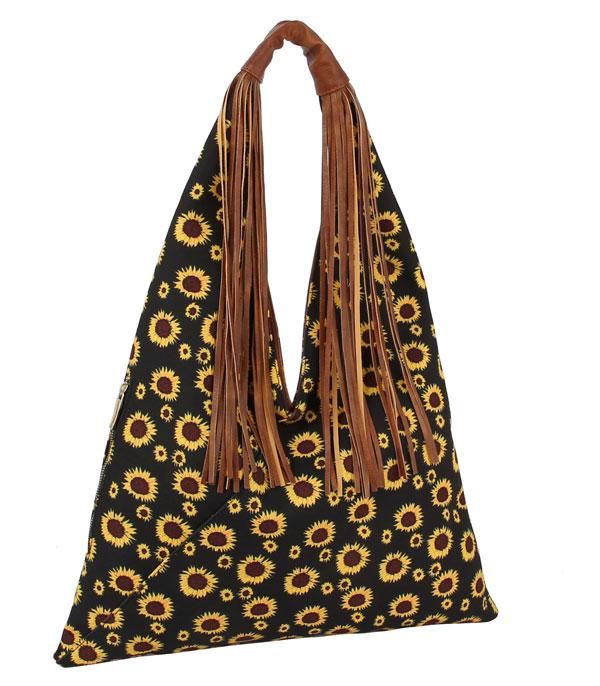 HANDBAGS :: FASHION :: Wholesale Sunflower Print Fringe Tassel Hobo Bag