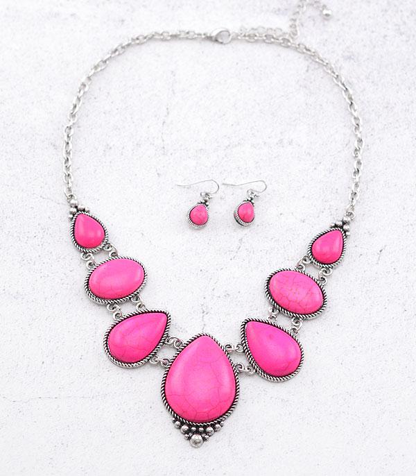 <font color=#FF6EC7>PINK COWGIRL</font> :: Wholesale Western Pink Semi Stone Necklace