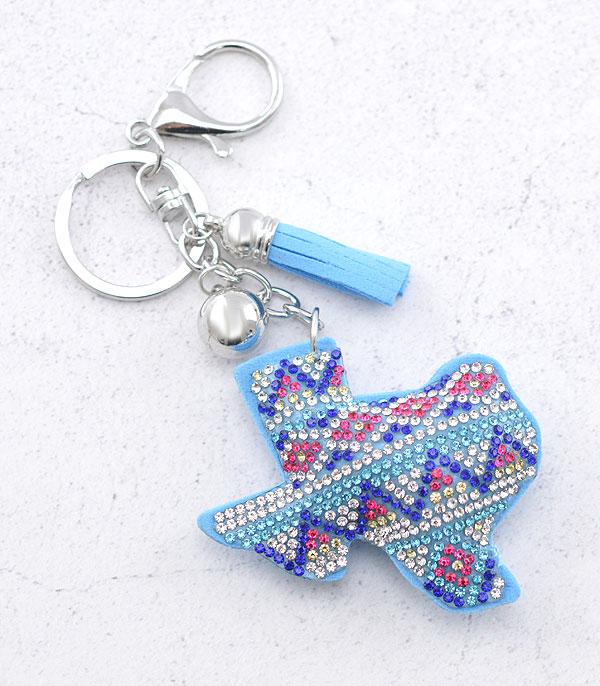 <font color=BLUE>WATCH BAND/ GIFT ITEMS</font> :: KEYCHAINS :: Wholesale Rhinestone Aztec Texas Map Keychain