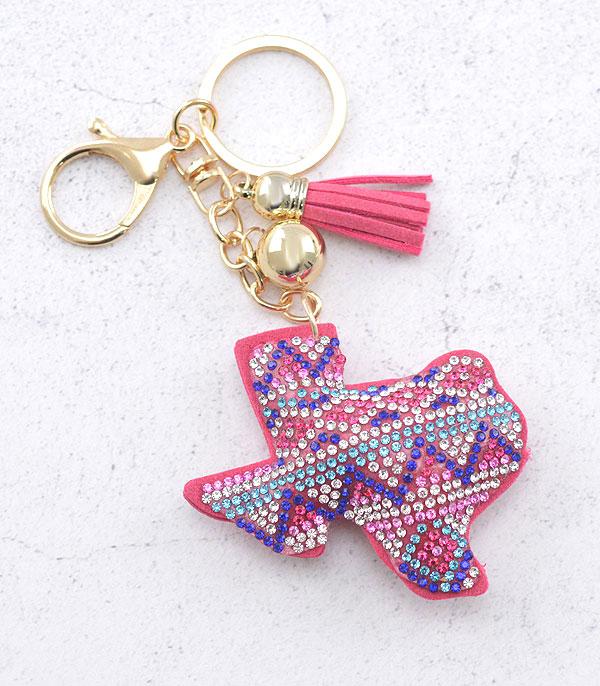 <font color=BLUE>WATCH BAND/ GIFT ITEMS</font> :: KEYCHAINS :: Wholesale Rhinestone Aztec Texas Map Keychain