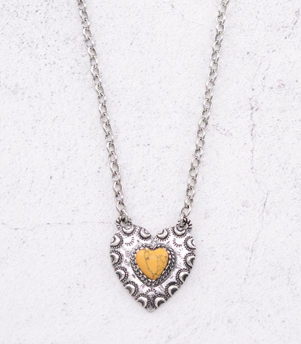 NECKLACES :: CHAIN WITH PENDANT :: Wholesale Western Semi Stone Heart Necklace
