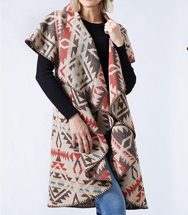 KIMONO I SCARVES :: VEST/ CARDIGAN :: Wholesale Western Aztec Pattern Reversible Vest