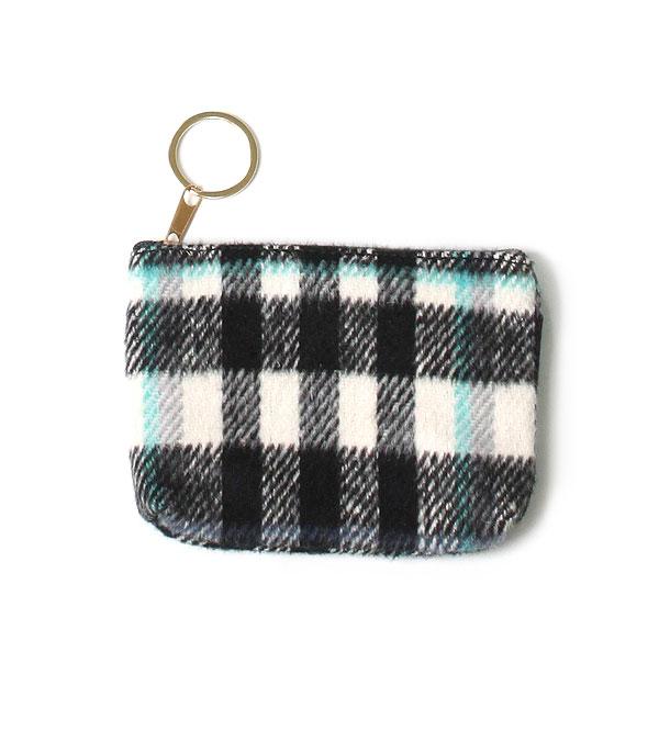 HANDBAGS :: WALLETS | SMALL ACCESSORIES :: Wholesale Plaid Print Coin Pouch