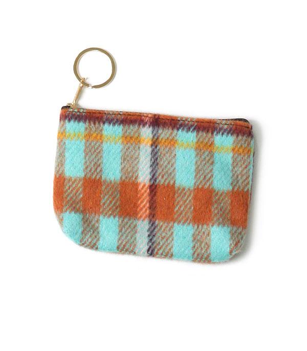 HANDBAGS :: WALLETS | SMALL ACCESSORIES :: Wholesale Plaid Print Coin Pouch
