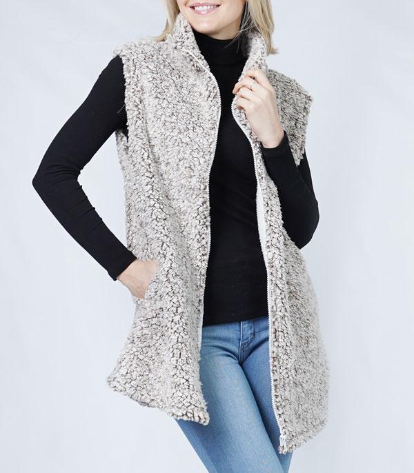 KIMONO I SCARVES :: VEST/ CARDIGAN :: Wholesale Soft Sherpa Fleece Vest w/Pockets