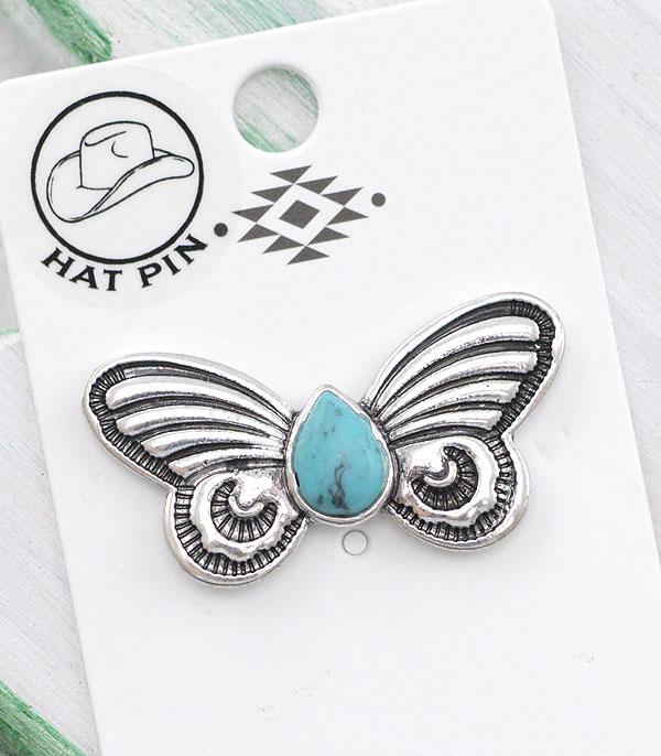 HATS I HAIR ACC :: HAIR ACC I HEADBAND :: Wholesale Turquoise Butterfly Concho Hat Pin