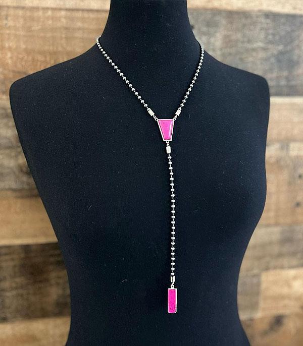 <font color=#FF6EC7>PINK COWGIRL</font> :: Wholesale Western Semi Stone Lariat Necklace