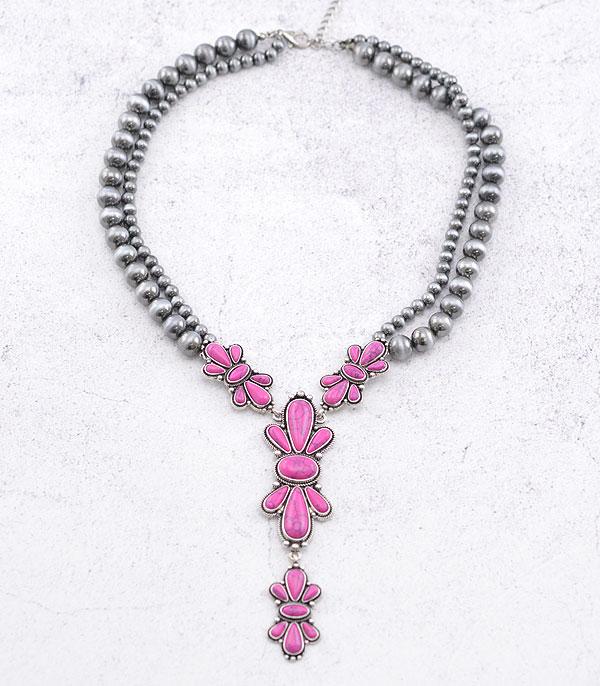 <font color=#FF6EC7>PINK COWGIRL</font> :: Wholesale Western Semi Stone Statement Necklace