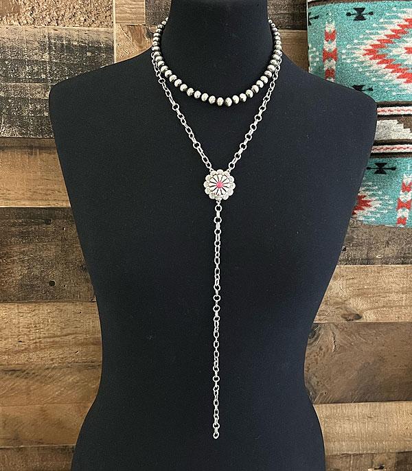 <font color=#FF6EC7>PINK COWGIRL</font> :: Wholesale Western Concho Navajo Lariat Necklace