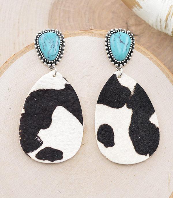 EARRINGS :: WESTERN POST EARRINGS :: Wholesale Genuine Leather Cow Teardrop Earrings