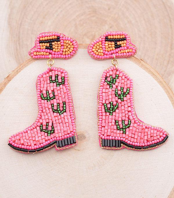 <font color=#FF6EC7>PINK COWGIRL</font> :: Wholesale Seed Bead Cowboy Boots Earrings