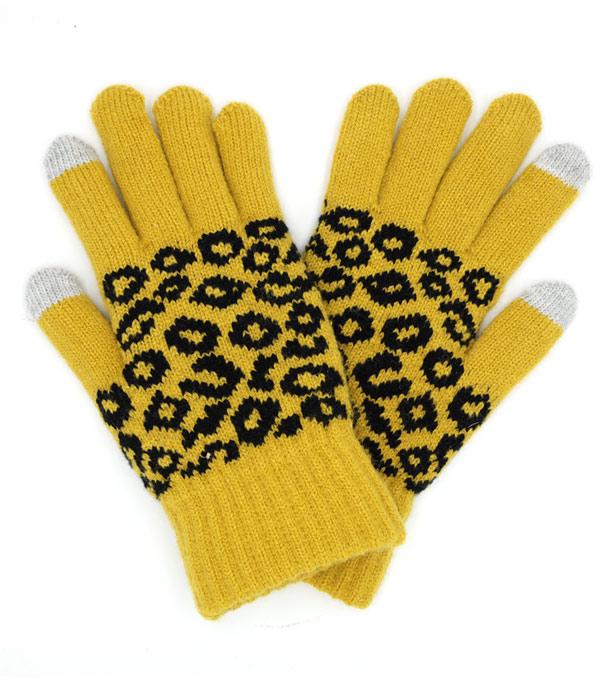 GLOVES I SOCKS :: Wholesale Smart Touch Leopard Knit Gloves