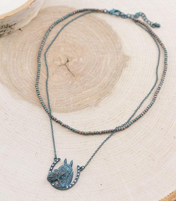 NECKLACES :: TRENDY :: Wholesale Western Layered Horse Pendant Necklace