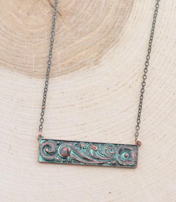 NECKLACES :: CHAIN WITH PENDANT :: Wholesale Western Tooled Look Metal Bar Necklace