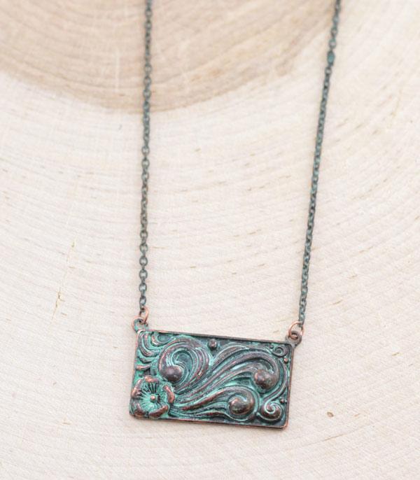 NECKLACES :: CHAIN WITH PENDANT :: Wholesale Western Tooled Look Metal Bar Necklace