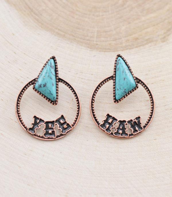 EARRINGS :: WESTERN POST EARRINGS :: Wholesale Western Yeehaw Letter Turquoise Earrings