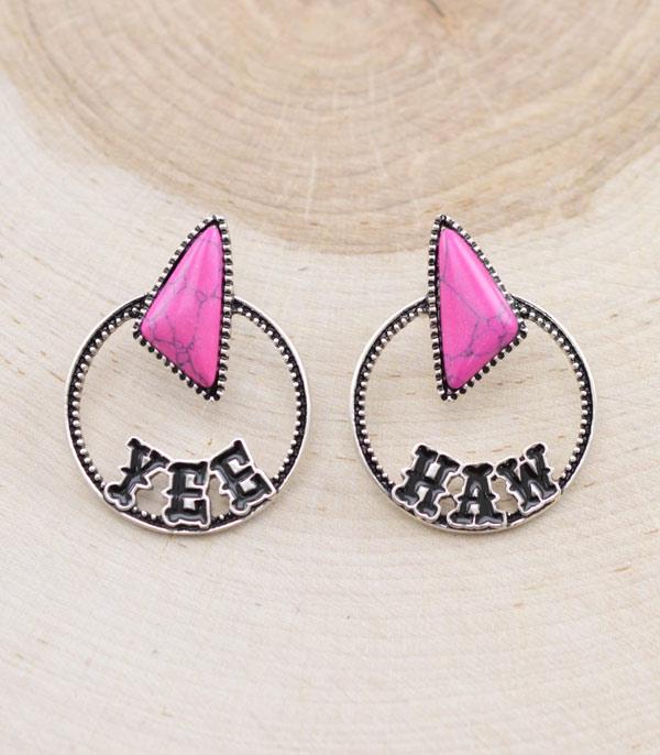 <font color=#FF6EC7>PINK COWGIRL</font> :: Wholesale Western Yeehaw Letter Turquoise Earrings