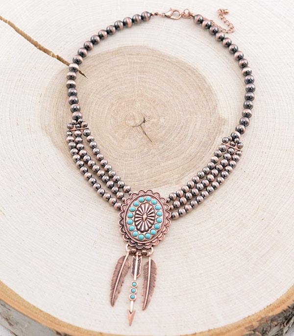 NECKLACES :: WESTERN TREND :: Wholesale Western Concho Feather Charm Necklace