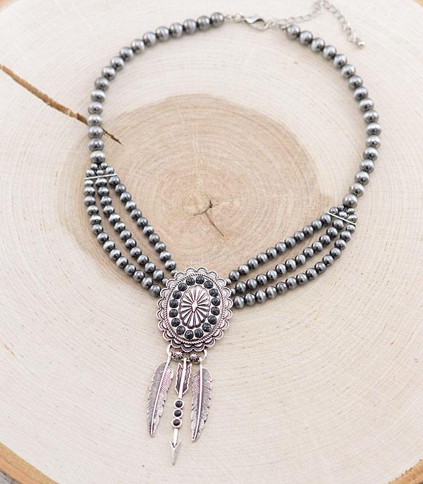 WHAT'S NEW :: Wholesale Western Concho Feather Charm Necklace