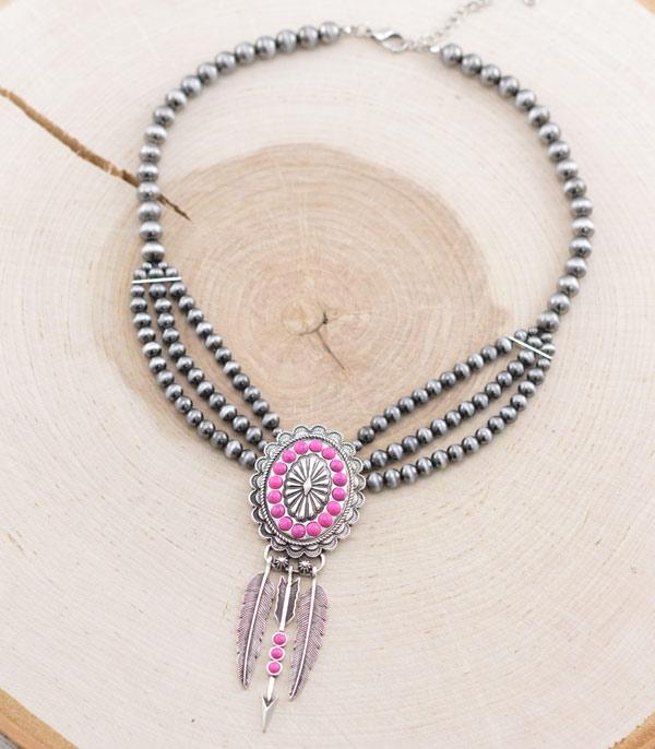 <font color=black>SALE ITEMS</font> :: JEWELRY :: Necklaces :: Wholesale Western Concho Feather Charm Necklace