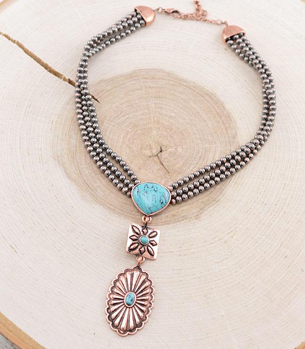 NECKLACES :: WESTERN TREND :: Wholesale Western Turquoise Concho Drop Necklace
