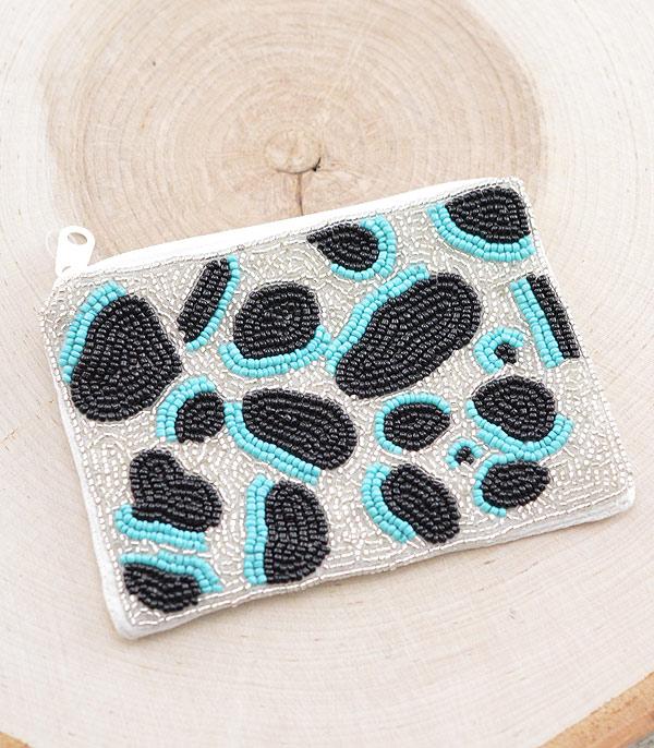 HANDBAGS :: WALLETS | SMALL ACCESSORIES :: Wholesale Cow Print Beaded Coin Bag