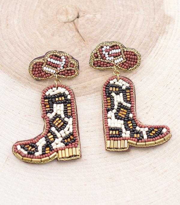 EARRINGS :: WESTERN POST EARRINGS :: Wholesale Beaded Cowgirl Boots Earrings