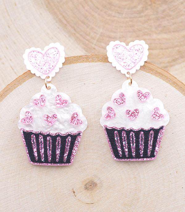 EARRINGS :: TRENDY EARRINGS :: Wholesale Glitter Cupcake Valentines Earrings