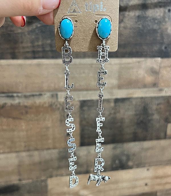 <font color=black>SALE ITEMS</font> :: JEWELRY :: Earrings :: Wholesale Tipi Blessed Heifer Letter Earrings