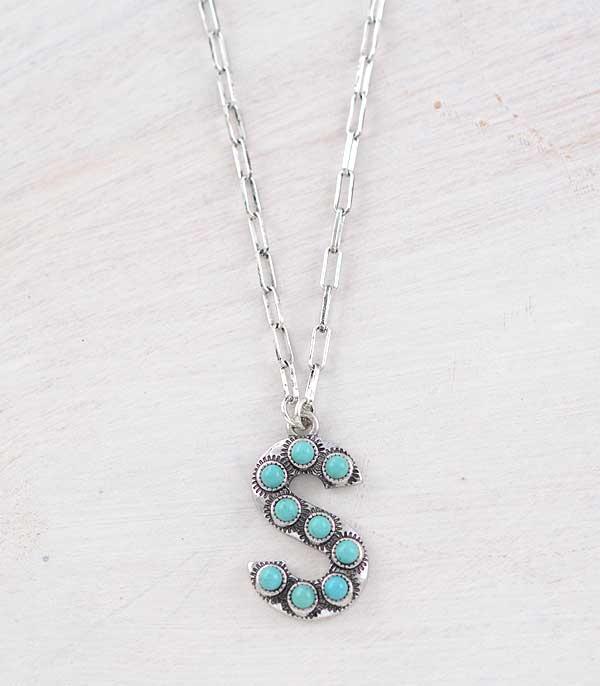 INITIAL JEWELRY :: NECKLACES | RINGS :: Wholesale Tipi Turquoise Initial Necklace